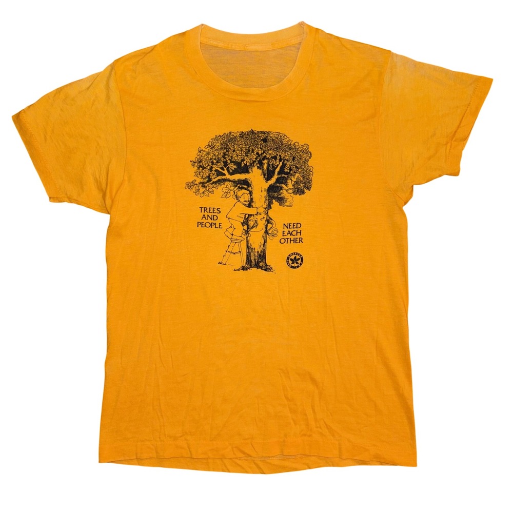 Vintage Trees and People Need Each Other Single Stitch Graphic T-Shirt Yellow M
